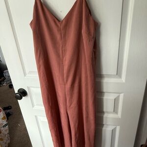 Anthropologie Brown Jumpsuit with Spaghetti Straps and V-Neckline